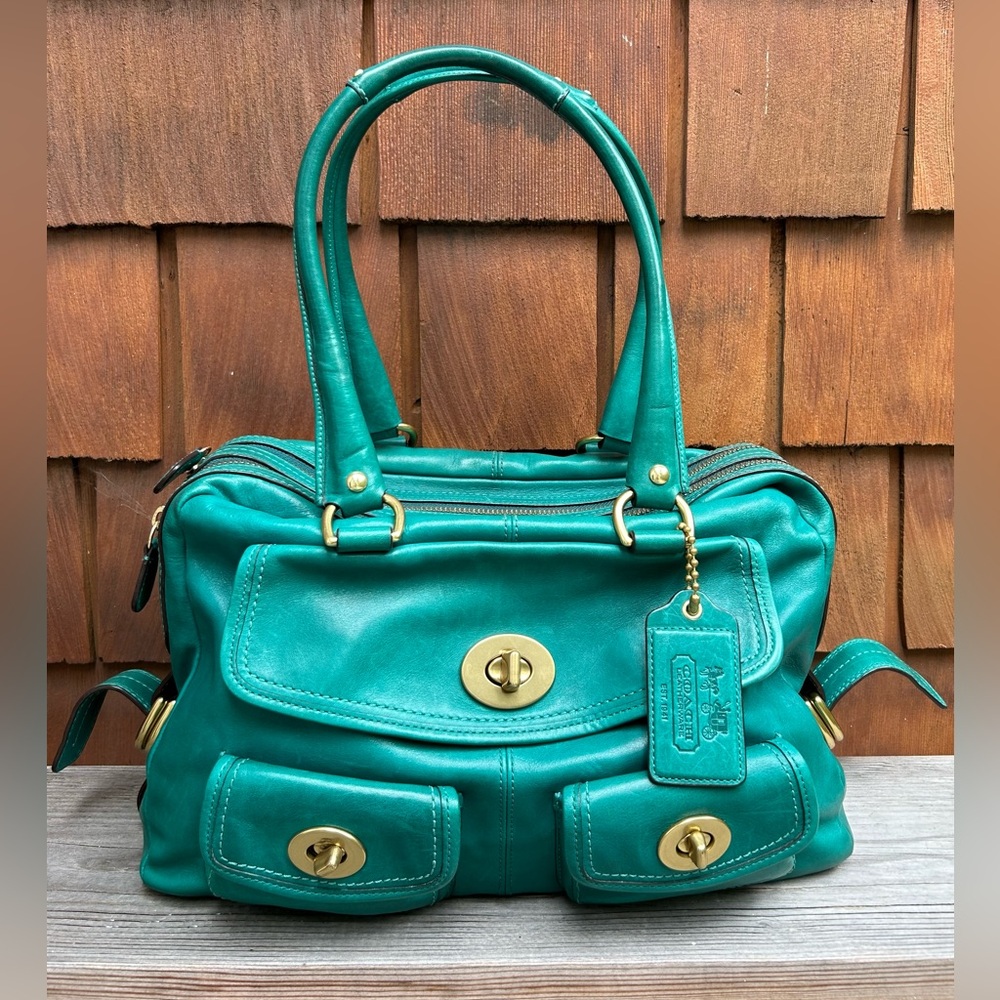 Coach Bleecker Street Limited Edition Legacy Peyton Leather Satchel Teal Green - Picture 1 of 11